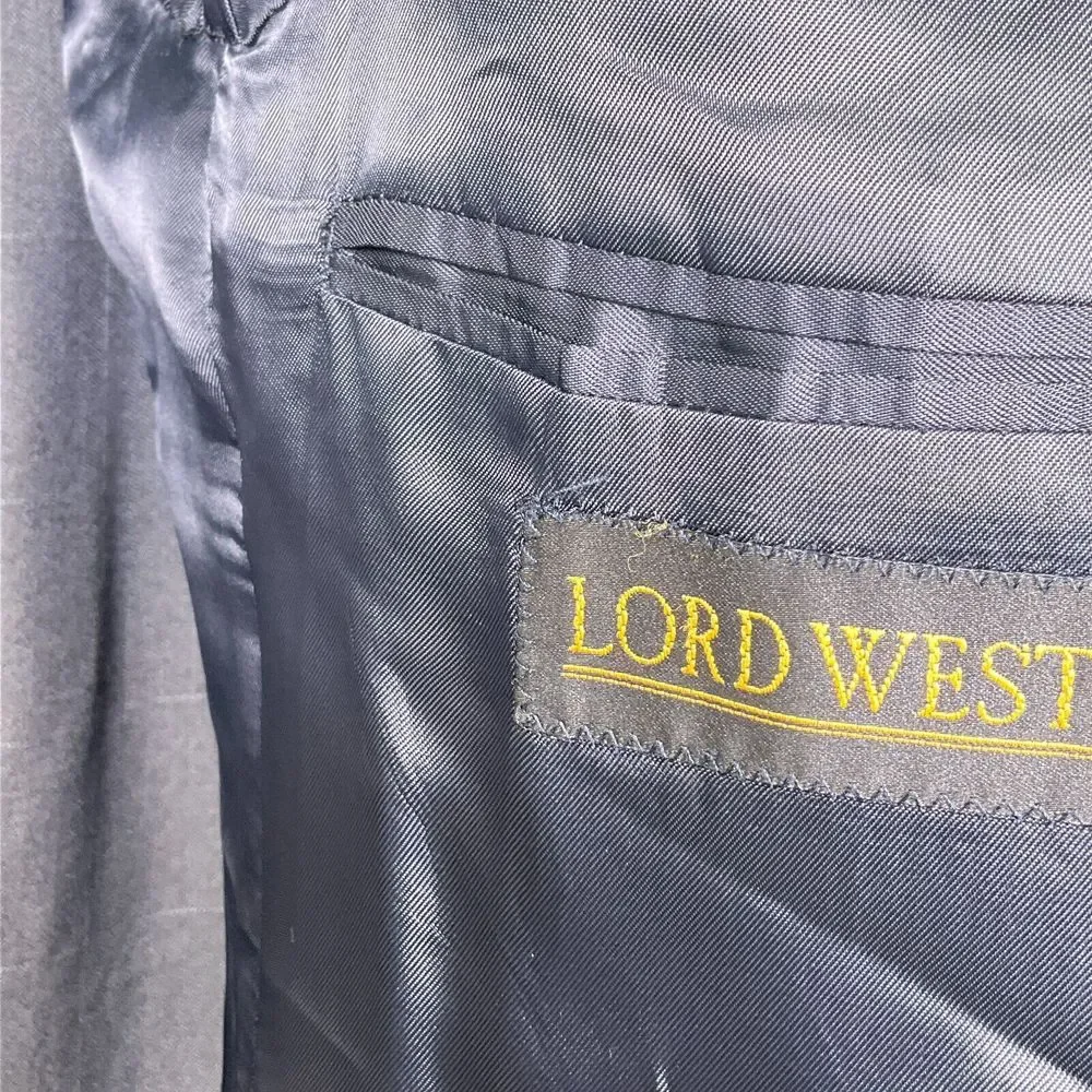 Lord West Suit Men 40S 34Wx25L Gray White Check Classic Career Cuffs‎ Wool 2pc